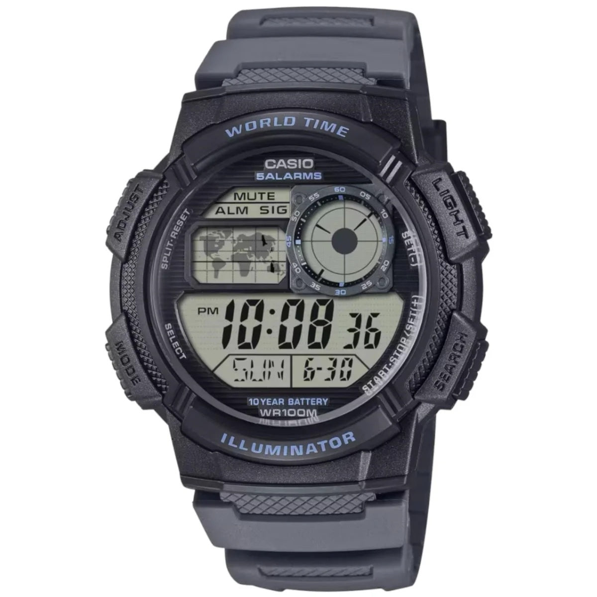 CASIO SPORT DIVER - WORLD TIME ILLUMINATOR 5 MODINĀTĀJI, 10 GADU BATERIJA AE-1000W-8AVEF