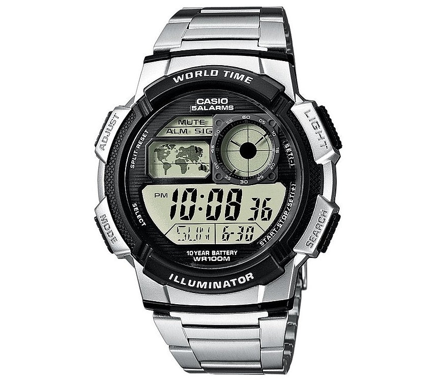 CASIO SPORT DIVER - WORLD TIME ILLUMINATOR - 5 ALARMS, 10 YEARS BATTERY - BLACK AE-1000WD-1AVDF