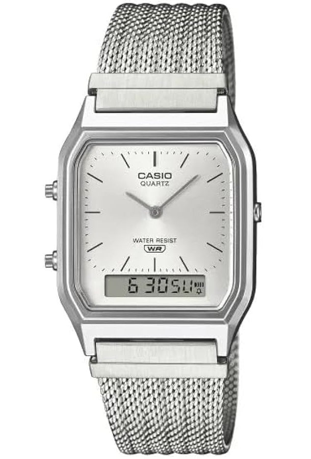 CASIO VINTAGE EDGY COLLECTION SUNRAY DIAL — СЕТЧАТЫЙ РЕМЕШОК, СЕРЕБРО AQ-230EM-7AEF