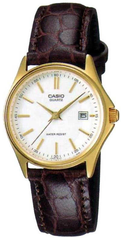 CASIO COLLECTION LADY DATE LEATHER - БЕЛЫЙ, ЗОЛОТИСТЫЕ ИНДЕКСЫ LTP-1183Q-7ADF