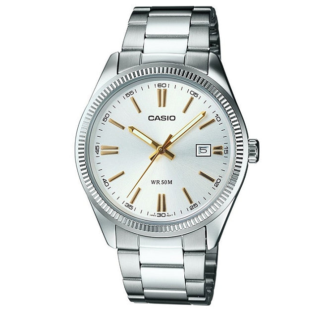 CASIO COLLECTION LADY DATE - SUDRABKRĀSAS. ZELTA INDEKSI LTP-1302D-7A2VDF