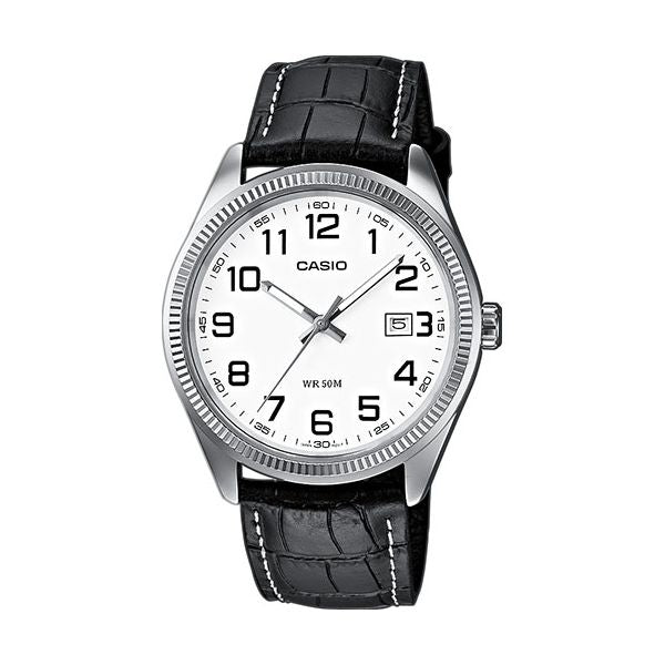 CASIO COLLECTION DATE, LEATHER - WHITE, NUMBERS MTP-1302PL-7BVEF