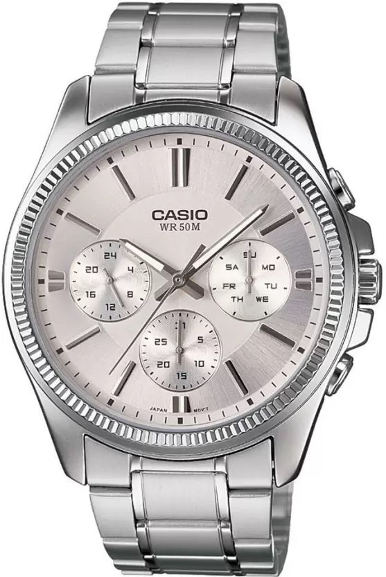 CASIO DAY DATE DAUDZFUNKCIJU - SUDRABA KRĀSAS MTP-1375D-7AVDF