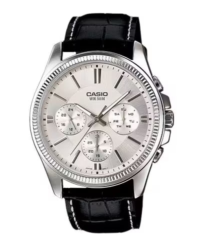 CASIO DAY DATE MULTIFUNCTION, LEATHER - WHITE MTP-1375L-7AVDF