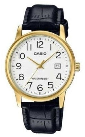CASIO COLLECTION DATE GOLD, LEATHER - WHITE MTP-V002GL-7B2UDF