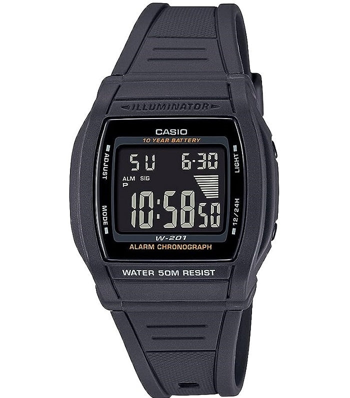 CASIO DIGITAL SPORT Liels ciparnīcas dizains. LED apgaismojums. 10 gadu baterija W-201-1BVDF
