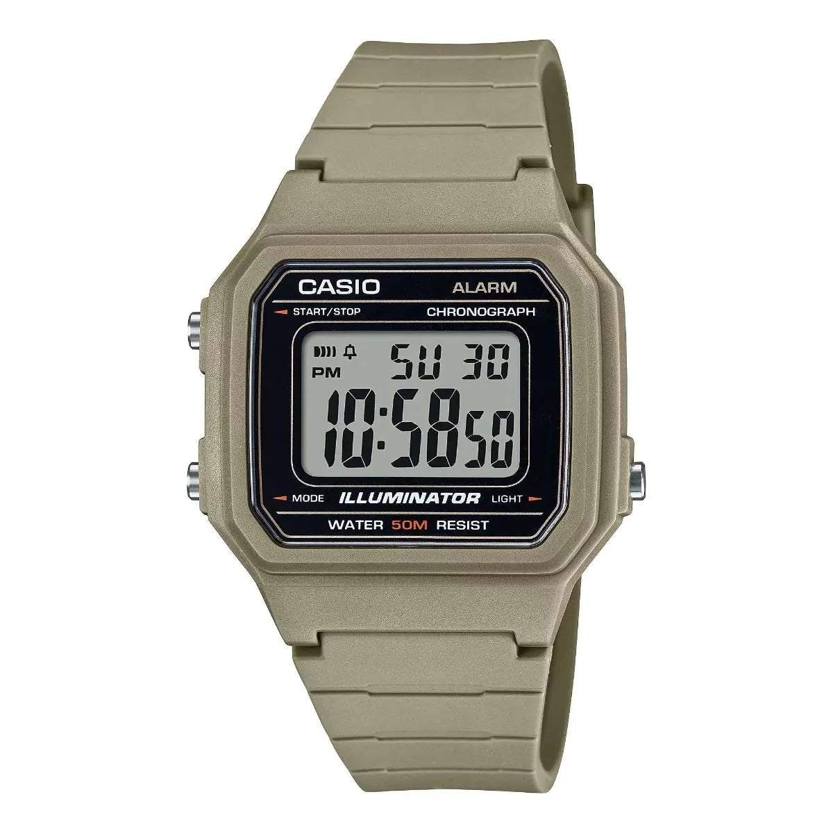 CASIO TIMELESS COLLECTION SPORT ILLUMINATOR WR 50M, MODINĀTĀJS, HRONOGRĀFS - SMILŠU KRĀSAS W-217H-5AVDF