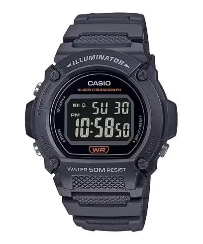 CASIO TIMELESS COLLECTION SPORT- ILLUMINATOR WR 50M, ALARM, CHRONOGRAPH - BLACK W-219H-8BVDF