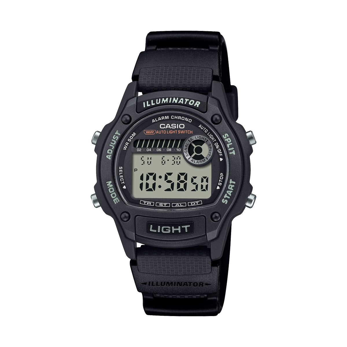 CASIO SPORT ILLUMINATOR SMALL WRIST 36.6mm case, Bio-Based Resin strap - BLACK W-220H-1AVEF