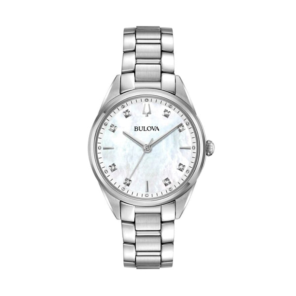 Женские часы BULOVA CLASSIC SUTTON из нержавеющей стали с перламутровым циферблатом и бриллиантами 96P199