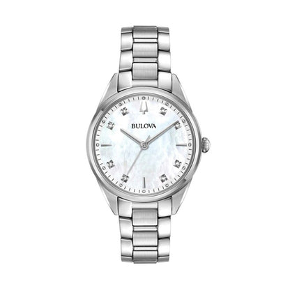 Женские часы BULOVA CLASSIC SUTTON из нержавеющей стали с перламутровым циферблатом и бриллиантами 96P199