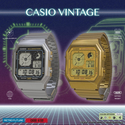 CASIO VINTAGE RETRO FUTURE EDGY KOLEKCIJA - PILNĪBĀ ZELTĪTS A130WEG-9AEF