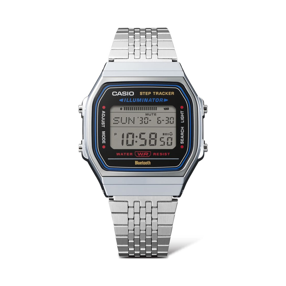 CASIO VINTAGE BLUETOOTH® VIEDTĀLRUŅA SAVIENOJUMS - TĒRAUDS - iebūvēts akselerometrs uztver ķermeņa kustības + soļu skaitītājs - MELNS ABL-100WE-1AEF