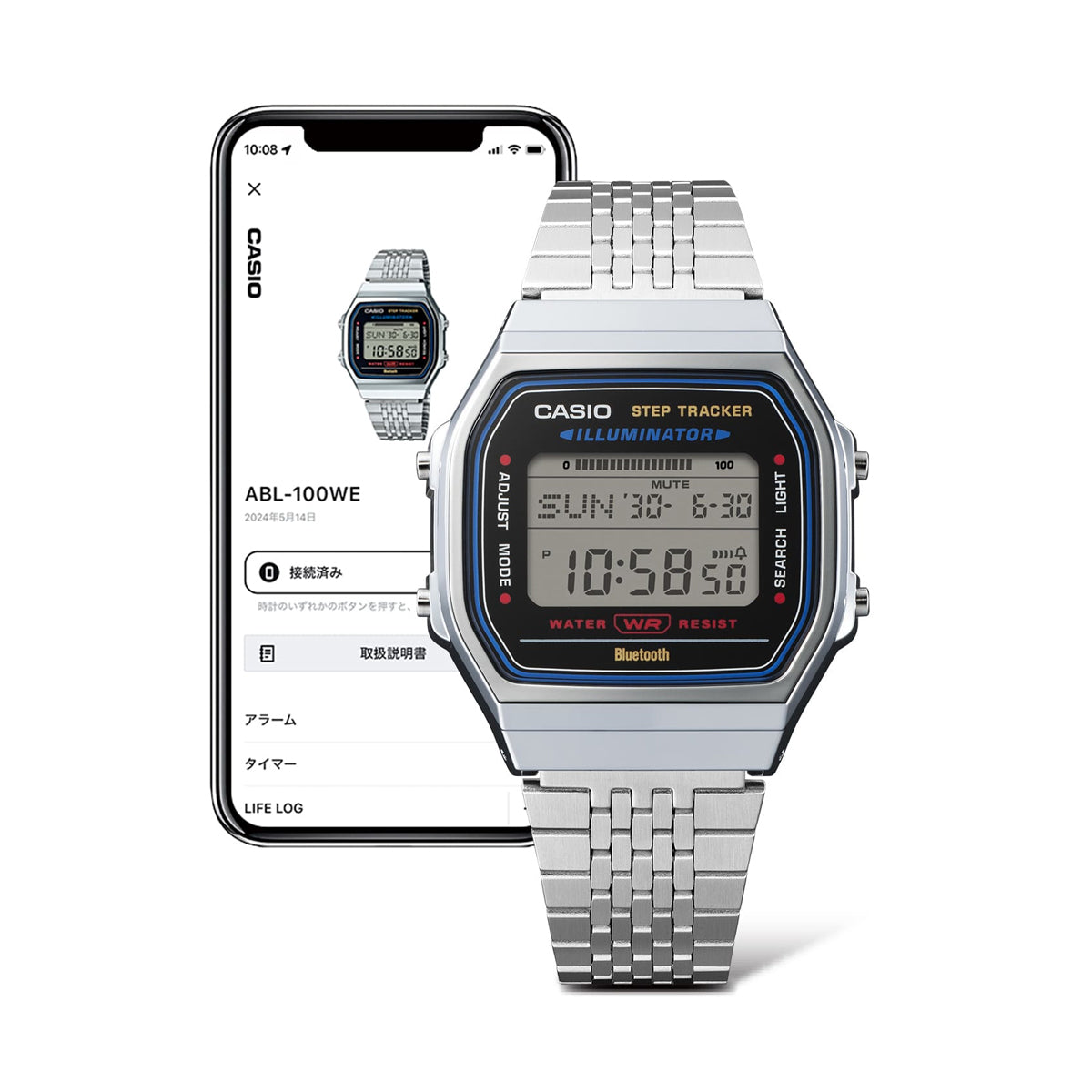 CASIO VINTAGE BLUETOOTH® VIEDTĀLRUŅA SAVIENOJUMS - TĒRAUDS - iebūvēts akselerometrs uztver ķermeņa kustības + soļu skaitītājs - MELNS ABL-100WE-1AEF