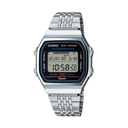 CASIO VINTAGE BLUETOOTH® VIEDTĀLRUŅA SAVIENOJUMS - TĒRAUDS - iebūvēts akselerometrs uztver ķermeņa kustības + soļu skaitītājs - MELNS ABL-100WE-1AEF