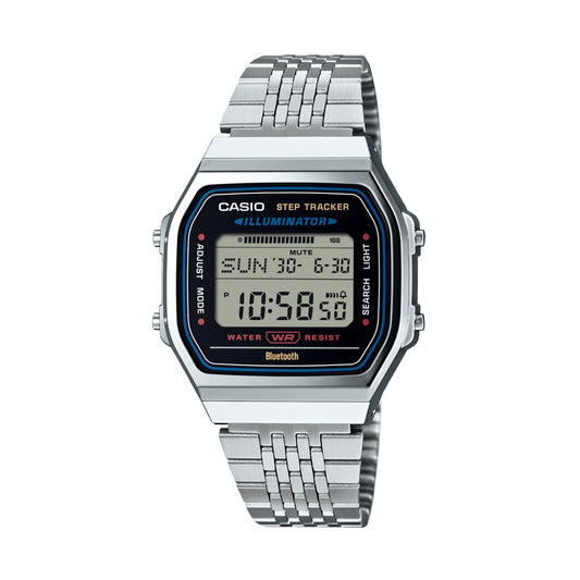CASIO VINTAGE BLUETOOTH® SMARTPHONE LINK - STEEL - built-in accelerometer senses body movements + steps counter - BLACK ABL-100WE-1AEF