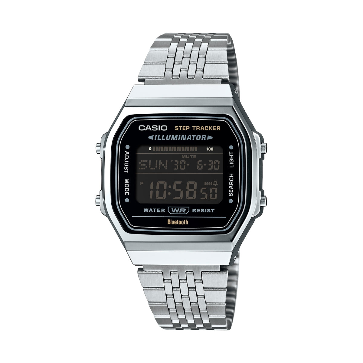 CASIO VINTAGE BLUETOOTH® SMARTPHONE LINK - TĒRAUDS - iebūvēts akselerometrs uztver ķermeņa kustības + soļu skaitītājs - MELNS ABL-100WE-1BEF