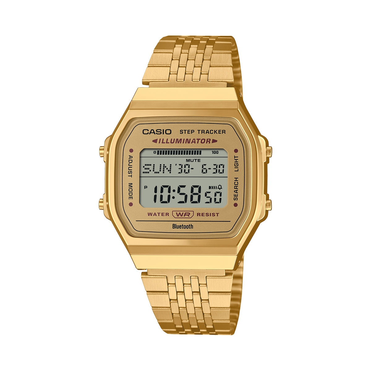 CASIO VINTAGE BLUETOOTH® SMARTPHONE LINK - GOLD - built-in accelerometer senses body movements + steps counter - GOLD ABL-100WEG-9AEF
