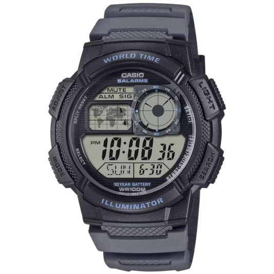CASIO SPORT DIVER - МИРОВОЕ ВРЕМЯ ПОДСВЕТКА 5 БУДИЛЬНИКОВ, БАТАРЕЯ 10 ЛЕТ AE-1000W-8AVEF