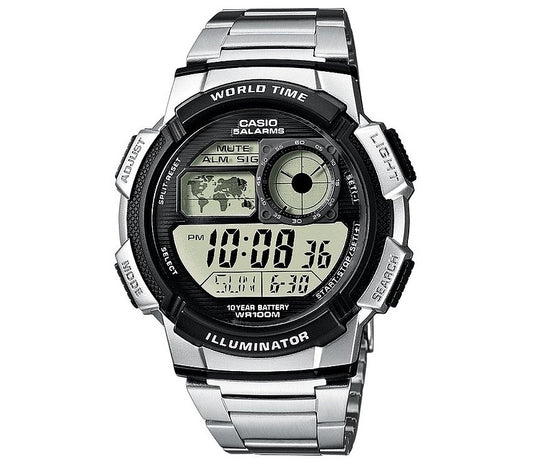 CASIO SPORT DIVER - WORLD TIME ILLUMINATOR - 5 ALARMS, 10 YEARS BATTERY - BLACK AE-1000WD-1AVDF