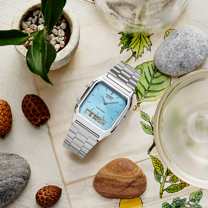 CASIO VINTAGE EDGY COLLECTION SUNRAY CIPFERBLATS – GAIŠI ZILS AQ-230A-2A1MQYES
