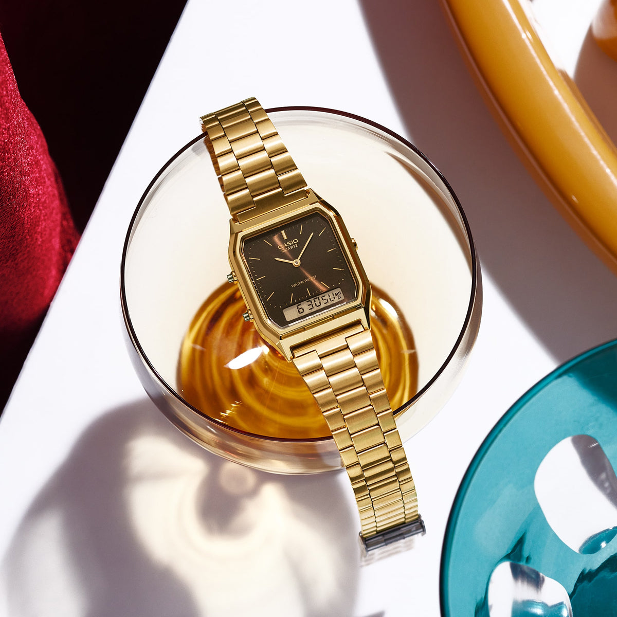 CASIO VINTAGE EDGY COLLECTION SUNRAY DIAL, ЗОЛОТО - ЧЁРНЫЙ AQ-230GA-5AMQYES