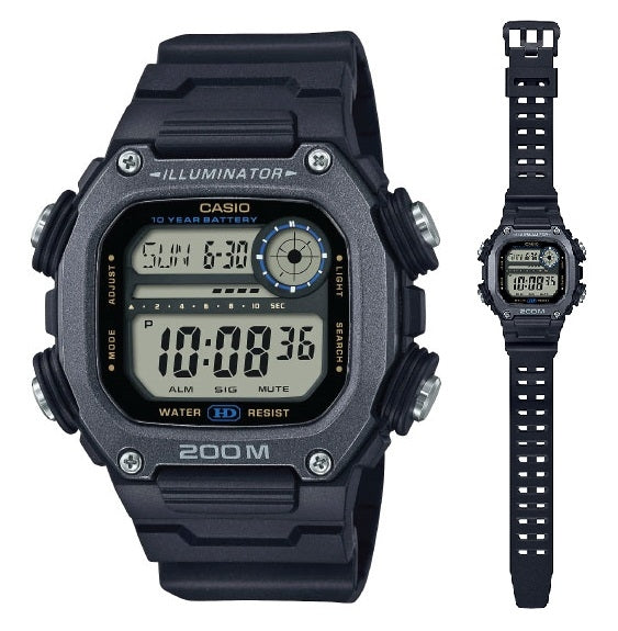 CASIO SPORT ILLUMINATOR DIVER 200M, СРОК СЛУЖБЫ БАТАРЕИ 10 ЛЕТ - УВЕЛИЧЕННЫЙ РЕМЕШОК - ЧЕРНЫЕ DW-291HX-1AVDF