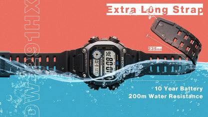 CASIO SPORT ILLUMINATOR DIVER 200M, СРОК СЛУЖБЫ БАТАРЕИ 10 ЛЕТ - УВЕЛИЧЕННЫЙ РЕМЕШОК - ЧЕРНЫЕ DW-291HX-1AVDF