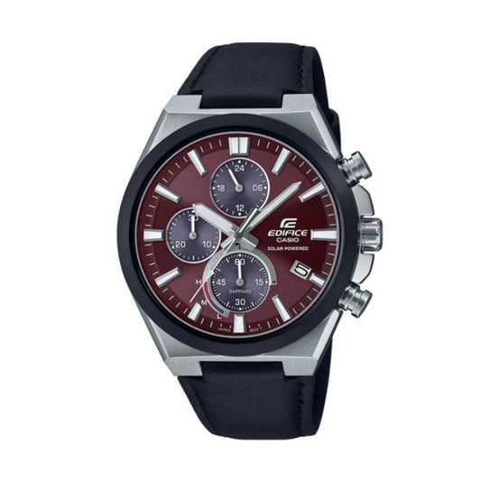CASIO EDIFICE SAULES ENERĢIJAS HRONOGRĀFS, ĀDA - SARKANS ****** EFS-S630BL-5AVUEF