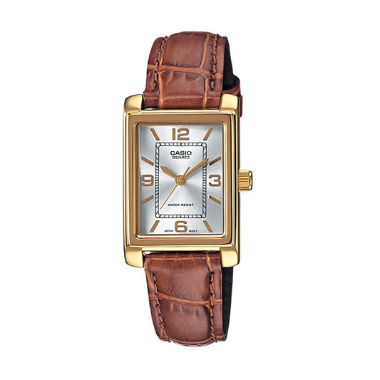 CASIO COLLECTION TANK, КОЖАНЫЙ РЕМЕШОК - СЕРЕБРИСТЫЙ LTP-1234PGL-7AEG
