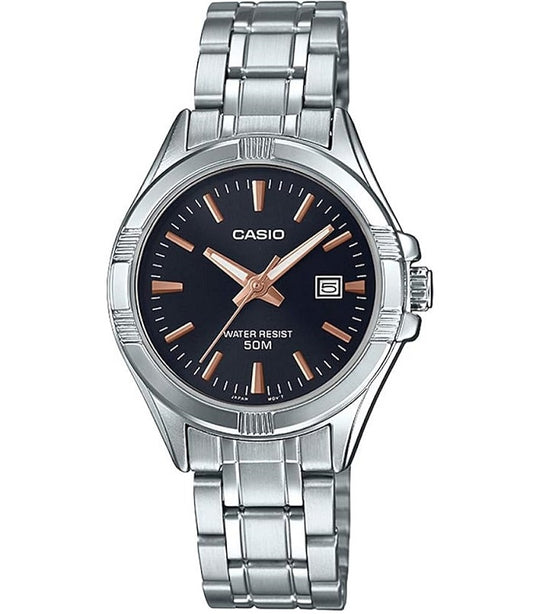 CASIO COLLECTION LADY DATE - BLACK, BRONZE INDEXES LTP-1308D-1A2VDF