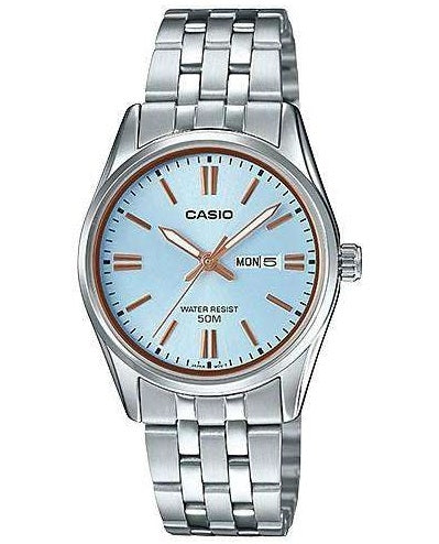 CASIO COLLECTION LADY DAY & DATE - LIGHT BLUE, BRONZE INDEXES LTP-1335D-2AVDF