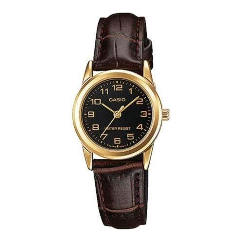 CASIO COLLECTION LADY 3H GOLD, LEATHER - BLACK LTP-V001GL-1BUDF
