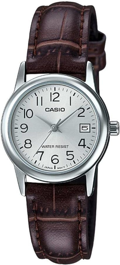 CASIO COLLECTION LADY DATE SILVER, LEATHER - СЕРЕБРИСТЫЕ LTP-V002L-7B2UDF