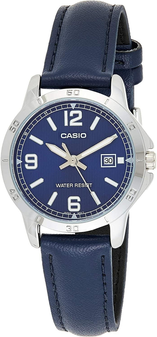 CASIO COLLECTION LADY DATE, КОЖАНЫЙ РЕМЕШОК - СИНИЕ LTP-V004L-2BUDF