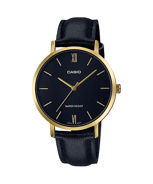 CASIO COLLECTION MINIMAL GOLD, LEATHER - BLACK LTP-VT01GL-1BUDF