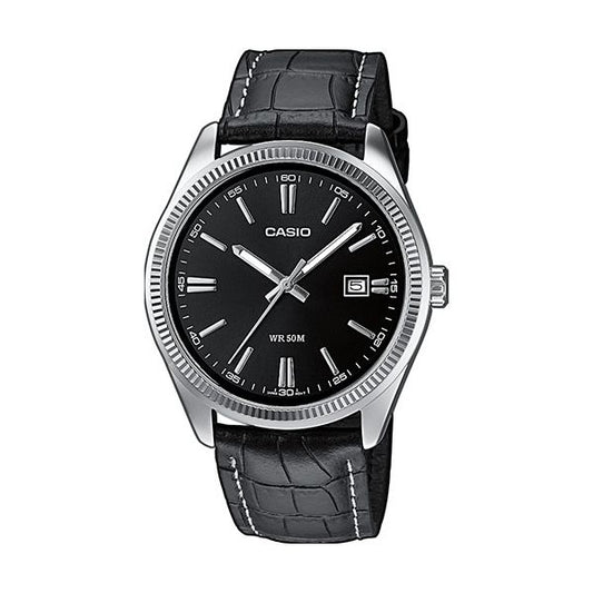 CASIO COLLECTION DATE, LEATHER - BLACK MTP-1302PL-1AVEF