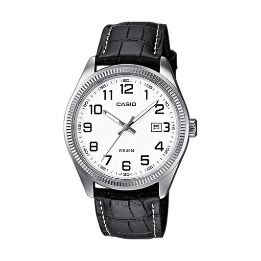 CASIO COLLECTION DATE, LEATHER - WHITE, NUMBERS MTP-1302PL-7BVEF