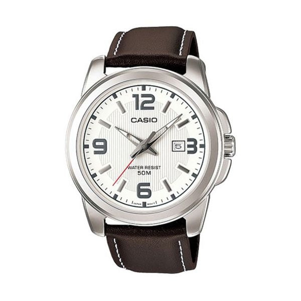 CASIO COLLECTION BOLD DATE - LEATHER. WHITE MTP-1314PL-7AVEF