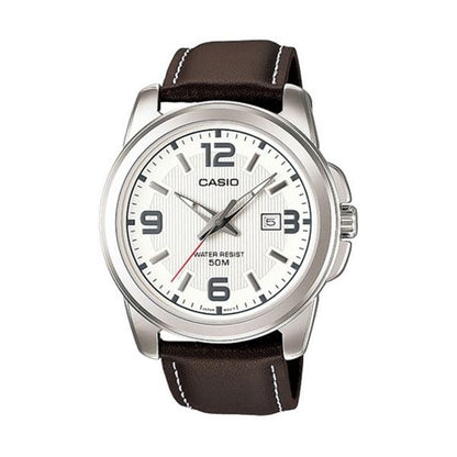 CASIO COLLECTION BOLD DATE - LEATHER. WHITE MTP-1314PL-7AVEF