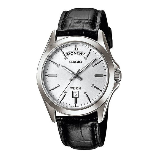 CASIO COLLECTION DAY DATE - LEATHER, WHITE MTP-1370L-7AVDF