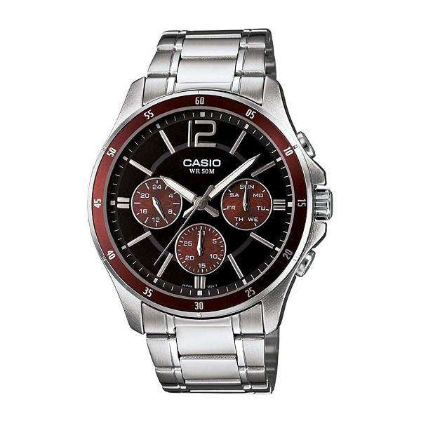 CASIO COLLECTION MULTIFUNCTION CALENDAR - BLACK & BORDEAUX MTP-1374D-5AVDF