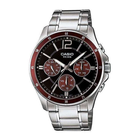CASIO COLLECTION MULTIFUNCTION CALENDAR - BLACK & BORDEAUX MTP-1374D-5AVDF