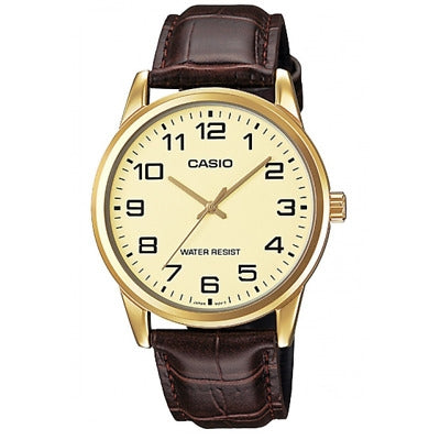 CASIO COLLECTION ONLY TIME GOLD, LEATHER - CHAMPAGNE MTP-V001GL-9BUDF