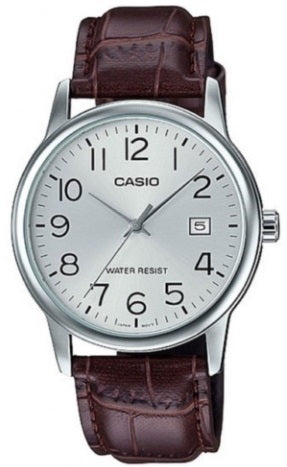 CASIO COLLECTION DATE, LEATHER - SILVER MTP-V002L-7B2UDF