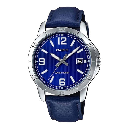 CASIO COLLECTION CASUAL DATE, LEATHER - BLUE MTP-V004L-2BUDF