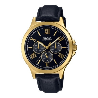 CASIO COLLECTION DAUDZFUNKCIONĀLS ĀDAS PULKSTENIS - MELNS MTP-V300GL-1AUDF