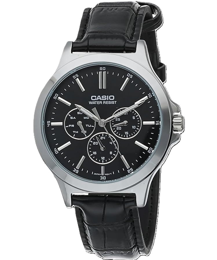 CASIO COLLECTION МНОГОФУНКЦИОНАЛЬНЫЙ, КОЖАНЫЙ - ЧЕРНЫЙ MTP-V300L-1AUDF