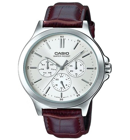 CASIO COLLECTION MULTIFUNCTION SUDRABA, Ādas siksniņa MTP-V300L-7AUDF