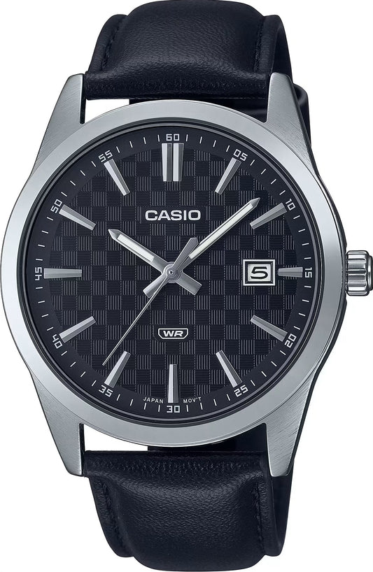 CASIO COLLECTION DATE - CARBON LOOK - SILVER & BLACK MTP-VD03L-1AUDF